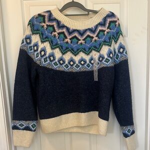 Navy and Cream Patterned Women's Sweater NWT